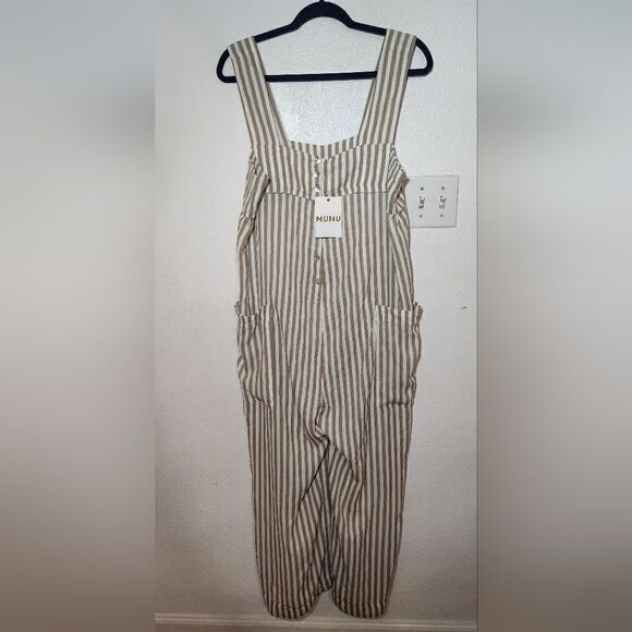 New Show Me Your Mumu Round Around Jumpsuit Everyday Beige Striped Size Large - Picture 2 of 13